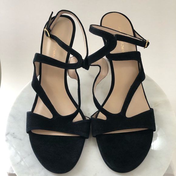 Stuart Weitzman Shoes - STUART WEITZMAN Mariposa Black Suede Leather Cutout High Heel Sandals